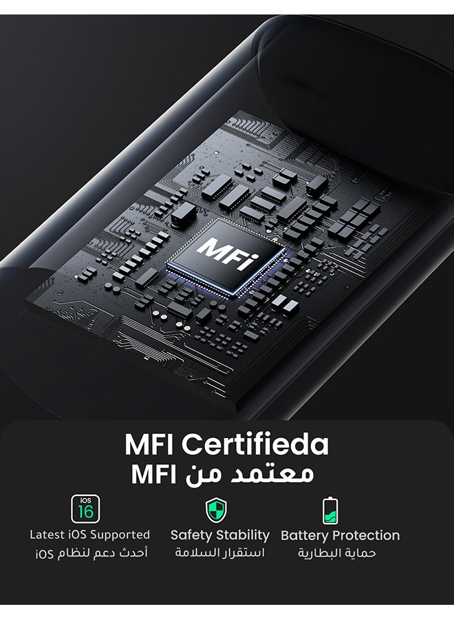 يو جرين كيبل آيفون مضيء معتمد من MFI يشحن بسرعة 60 واط ونوع USB C  متوافق مع  iPhone 14/14 Plus/ 14 Pro/14 Pro Max/iPhone 13/12/XS/Pro Max /Pro/ ipad 9 لون أسود وطول متر واحد - Image 5